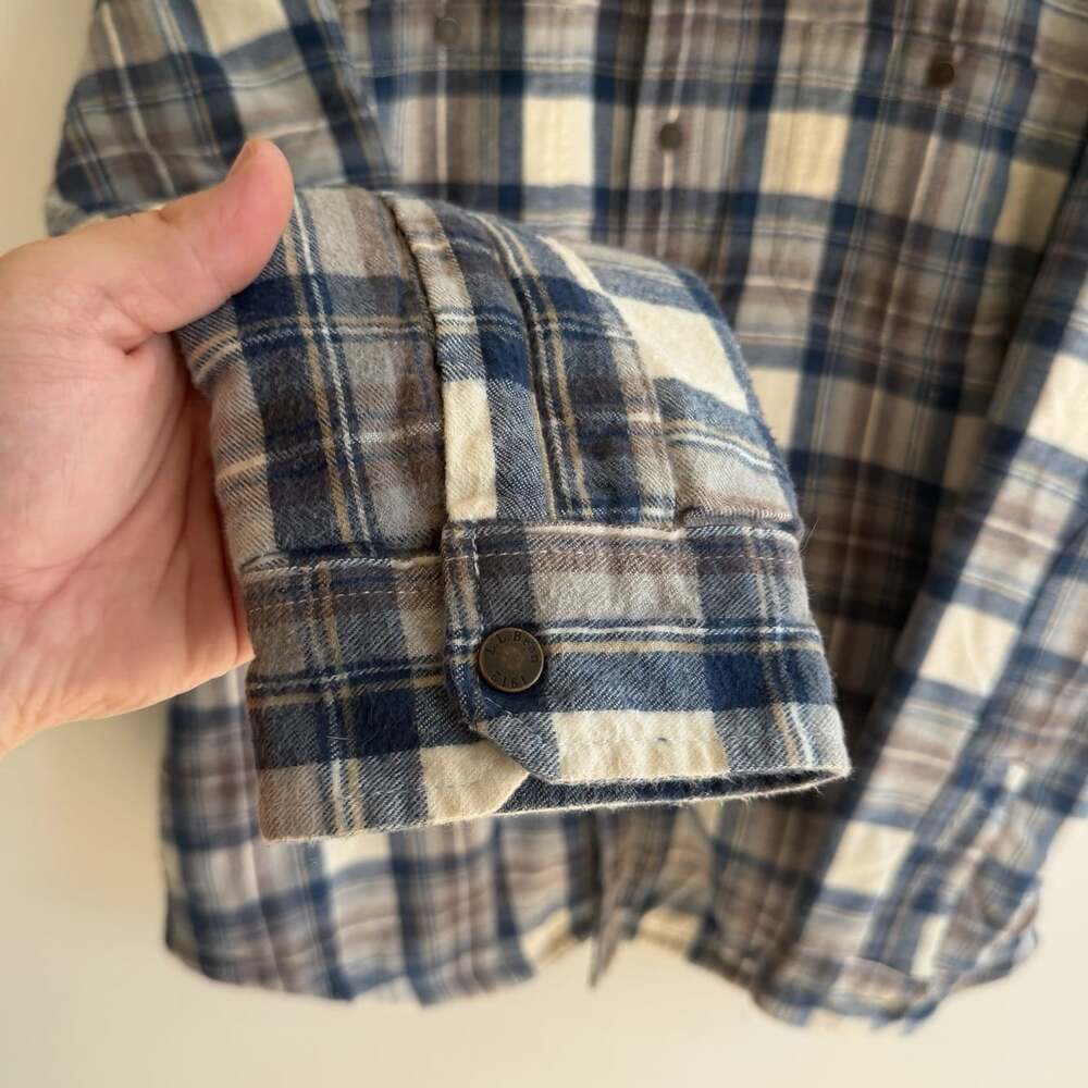 LL Bean Men’s Sherpa Lined Scotch Plaid Shirt Snap Front Shacket Size L Blue - Picture 5 of 7